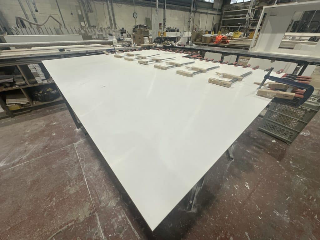 Solid Surface cubicle dividing panel in Himacs Alpine White