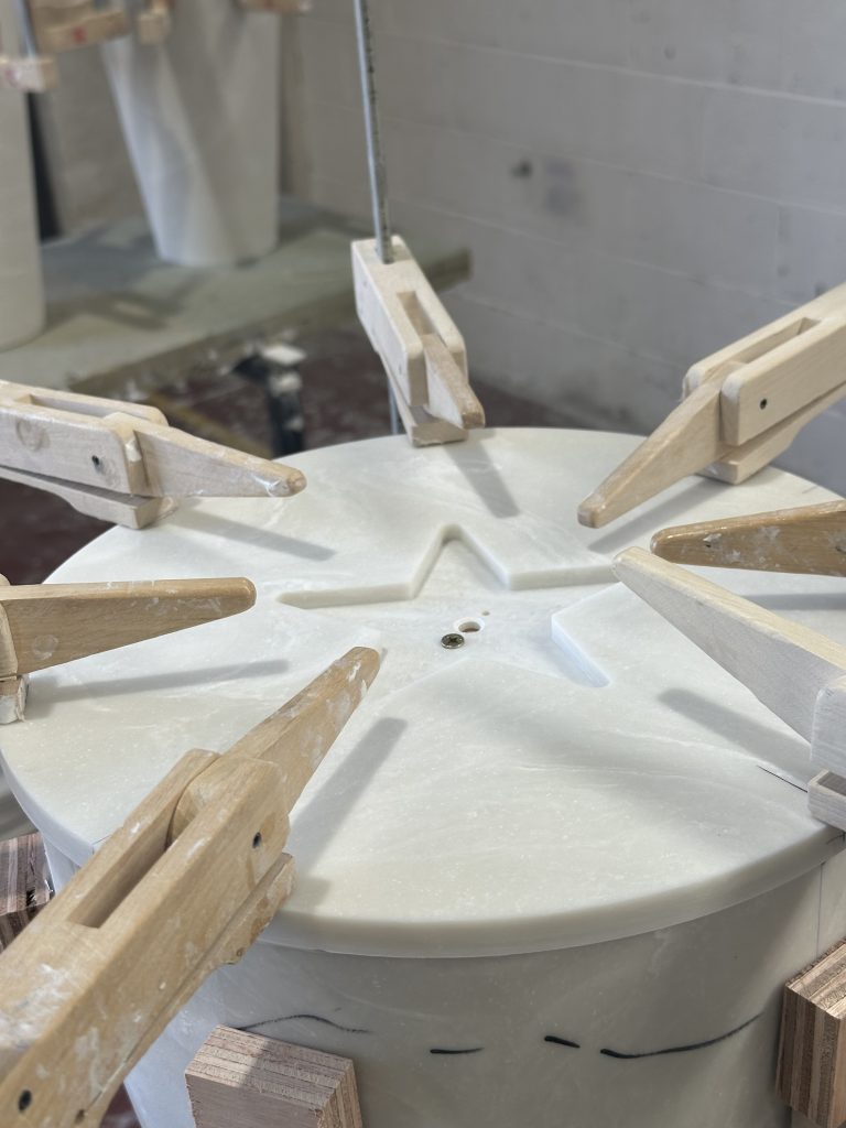 Ablution stool lid - CNC engraved star, to be infilled later. 